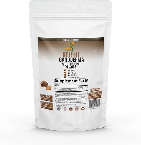 Vista 5 de Seta Reishi 3.53 oz en polvo 3.52 oz (60% polisacáridos) para mayor longevidad por SMS, vegano, orgánico, extracto de Reishi sin OMG, suplemento