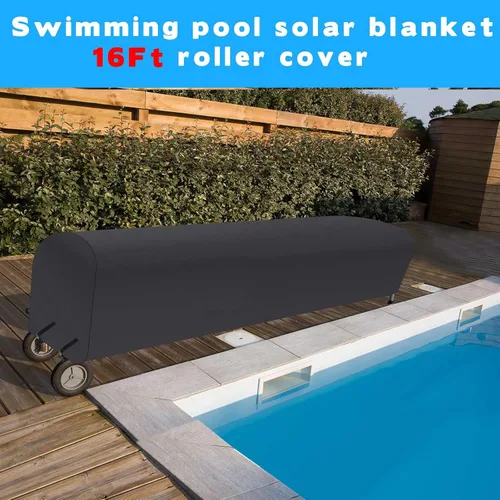 Vista 4 de Woanger Cubierta de carrete solar para piscina, impermeable, resistente a los rayos UV, para piscina enterrada (16 pies, negro)