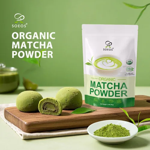 Vista 3 de Soeos Polvo de Matcha Orgánico, Polvo de Té Verde Matcha, 2 oz (57g), Matcha Japonés Rico en Antioxidantes para Lattes, Batidos y Hornear, Bolsas