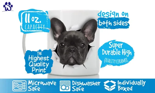 Vista 3 de Taza negra de bulldog francés – Taza de café divertida de cerámica – Regalo perfecto de bulldog francés – Bonita taza de café novedosa – Gran