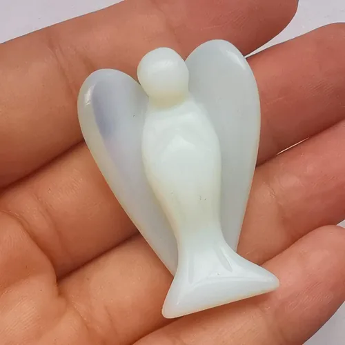 Vista 18 de Estatua de ángel guardián de oración de cristal curativo de labradorita negra natural, 1.5 pulgadas, tallado en bolsillo, figuras de piedra de palma