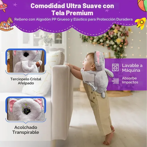 Vista 3 de HippoBaby Mochila protectora de cabeza de bebé, cojín de seguridad para gatear y caminar - Almohada de protección contra caídas con correas Elefante
