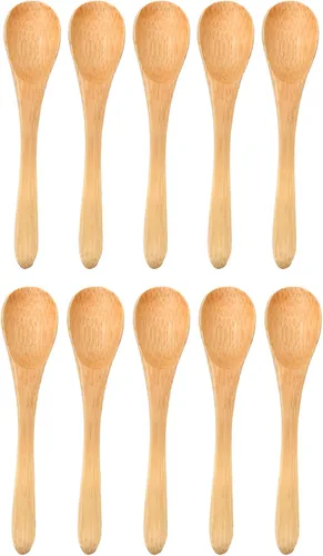 Vista 7 de BambooMN Cucharas de bambú para servir, mini cuchara de azúcar con sal, pequeñas cucharas de madera para especias, ovalada negra de 3.5 pulgadas, 10