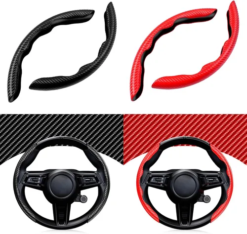Vista 9 de Cartist Funda de volante de fibra de carbono, antideslizante, para hombres y mujeres, duradera, accesorio universal para automóvil (negro)