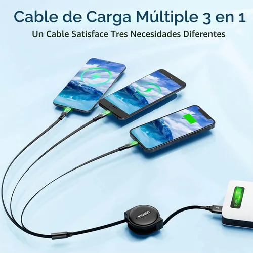 Vista 2 de Cable de carga múltiple en espiral 3A, paquete de 2 cables Lightning retráctiles, cable de carga múltiple de 4 pies para automóvil, cargador