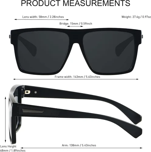 Vista 5 de ANDWOOD Gafas de sol polarizadas cuadradas para hombres y mujeres, protección UV, de gran tamaño, parte superior plana, grandes sombras a la moda