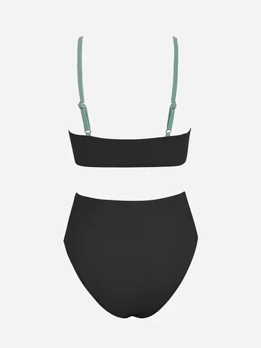 Vista 6 de CUPSHE Conjunto de bikini de dos piezas con cuello en V y cintura alta para Negro/Verde
