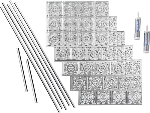 Vista 8 de FASÄDE Kit de protector contra salpicaduras decorativo de vinilo estilo tradicional/patrón 1 de 15 pies cuadrados en bronce antiguo