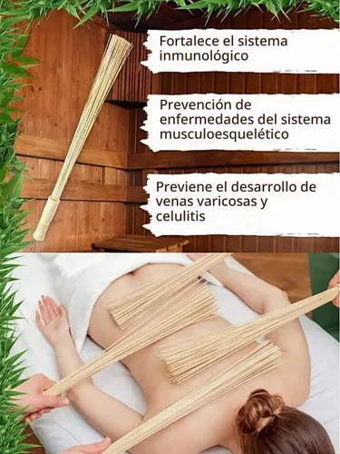 Vista 3 de Masaje de bambú escoba para sauna y banya - Masajeador relajante para celulitis - Herramientas de masaje asiáticas para spa