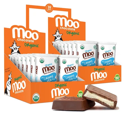 Vista 21 de Moo Chocolates ' Mini barras de chocolate negro sólido natural, 0.7 onzas (14 unidades)