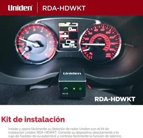 Vista 2 de Kit de cableado duro inteligente Uniden RDA-HDWKT para detector de radar con botón de silencio/marca y LED de alerta y de encendido R8w, R8, R7