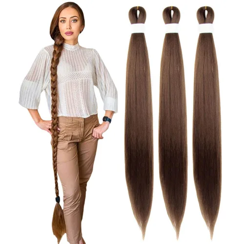 Vista 100 de Cabello trenzado burdeos, 10 pulgadas, 4 paquetes Cabello preestirado, trenzas de ganchillo cortas y rectas, textura Yaki, fibra sintética