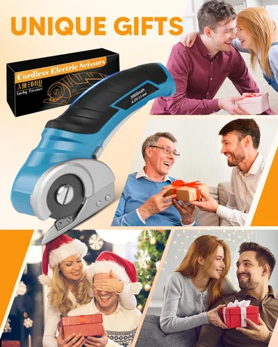 Vista 7 de Tijeras eléctricas inalámbricas para el Día del Padre, regalos de hija e hijo, cortador de cajas eléctrico para reciclaje de cartón, hoja rotativa