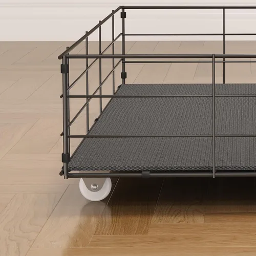 Vista 8 de HAUSHECK Base de cama Queen con cabecera de almacenamiento, 4 cajones y luces LED, cama de plataforma tapizada con cabecera de alas, marco de cama