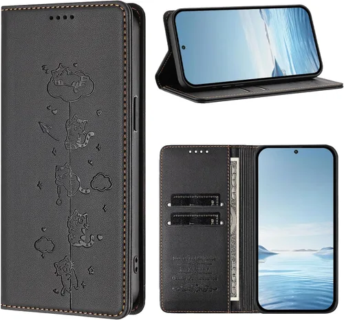 Vista 3 de Wallet Phone Case for Moto E22 4G Cover, Playful Cat PU Leather Phone Cover with 2 Card Slots & Hidden Flip Kickstand, TPU Shockproof Protective