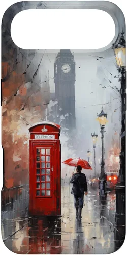 Vista 27 de Funda para iPhone 16 Wet London Iconic Red Phone Booth Clocktower Art Cover Phone Case