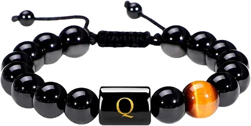 Vista 85 de SUMMER LOVE Regalos para el Día del Padre, pulsera con inicial de piedra de ónix negro de 0.394 pulgadas para hombres, pulsera de cuerda trenzada