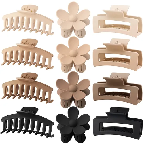 Vista 8 de Pinzas Grandes para Cabello Tipo Garra, Paquete de 12, Pinzas para Cabello con Flores para Cabello Fino, Grande Cuadrado Mate Sujeción Fuerte