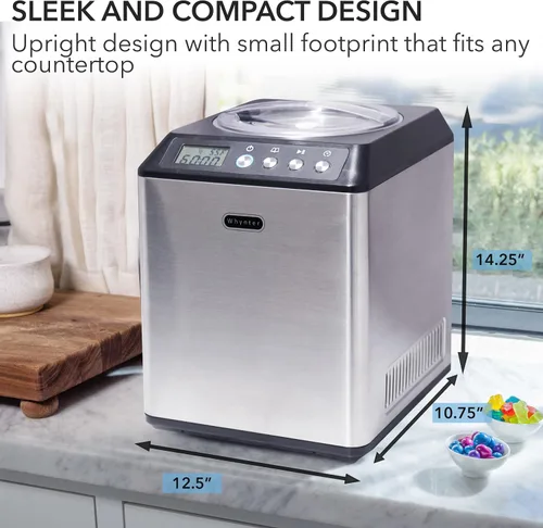 Vista 3 de Whynter ICM-201SB - Máquina de helado con compresor automático vertical de 2.1 cuartos de galón con cuenco de acero inoxidable en negro y libro