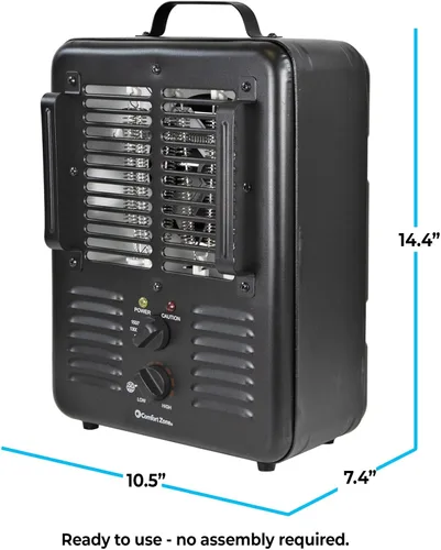 Vista 7 de Comfort Zone Calentador de espacio utilitario estilo Milkhouse de 1500 W, calentador eléctrico portátil para taller y garaje con termostato