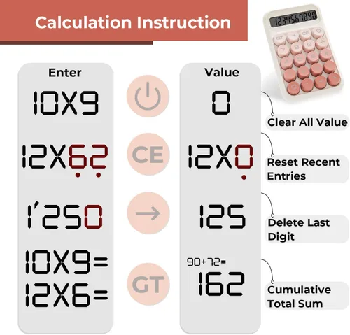 Vista 3 de Y YOMA Paquete de 1 calculadora de interruptor mecánico con pantalla LCD grande de 10 dígitos, botón grande, mini calculadora de escritorio linda