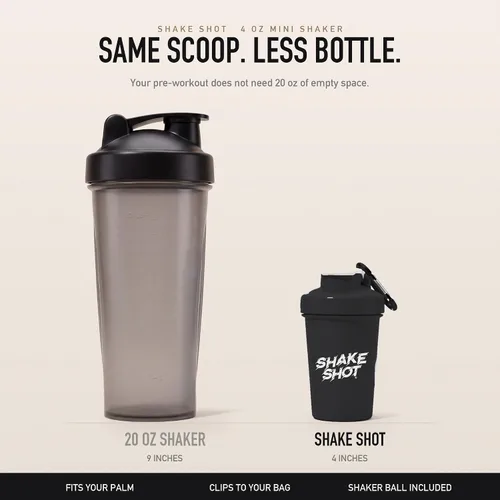 Vista 9 de Negro - Botella mezcladora mini de 4 oz para preentrenamiento, creatina, suplementos de cucharada pequeña (no para proteínas) con clip y bola