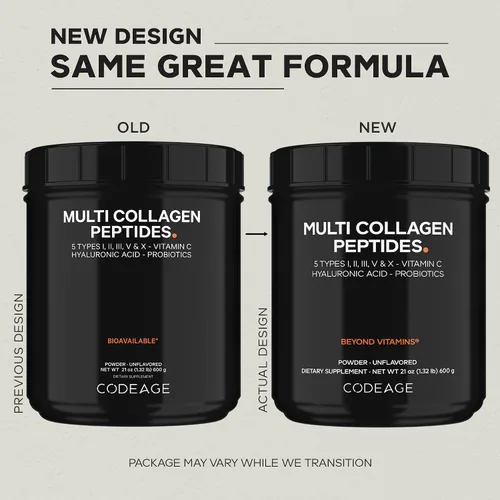 Vista 3 de Codeage Péptidos de colágeno múltiple + probióticos edición negra, vitamina C, suplemento en polvo de ácido hialurónico, alimentado con pasto