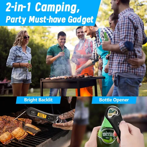 Vista 3 de Termómetro digital de carne, termómetro de carne de lectura instantánea para parrilla y cocina, con abridor de botellas, termómetro de alimentos