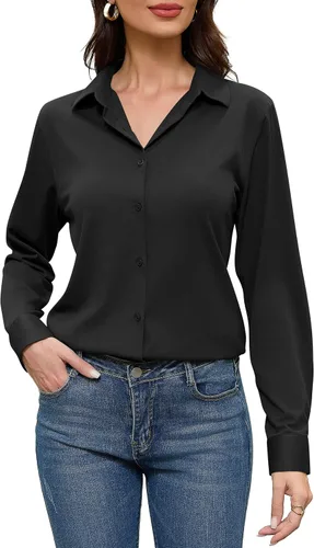 Vista 2 de Camisas sin planchado y sin arrugas para mujer, con botones, de manga larga, de seda de morera, blusas casuales para el trabajo