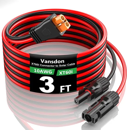 Vista 29 de Vansdon Cable de extensión solar a XT60i, conector solar de 10 AWG de 30 pies a XT60i, cable de carga para estación de energía portátil, generador