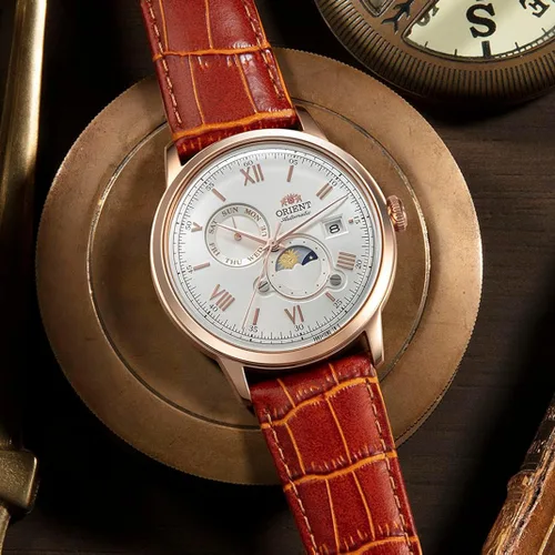 Vista 4 de ORIENT Bambino RN-AK0801S Reloj automático Sun & Moon, reloj automático, hecho en Japón, automático, blanco y plateado, blanco, clásico, Reloj