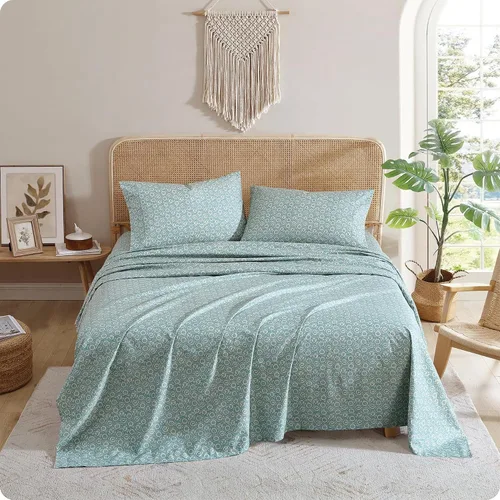 Vista 16 de Indigo Ink - Juego de sábanas para cama individual, ropa de cama de peso medio con funda de almohada a juego, juego de cama floral boho, suave