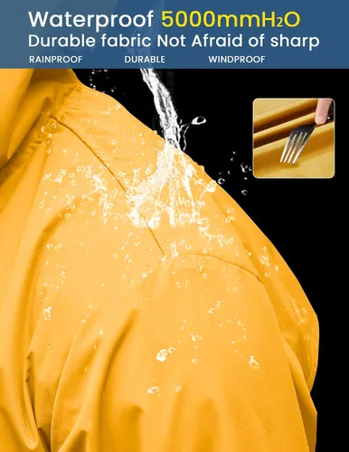 Vista 8 de COOFANDY Chubasquero largo para hombre, chaqueta impermeable para exteriores, con capucha