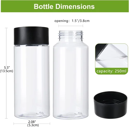Vista 2 de zmybcpack Paquete de 24 botellas de plástico para jugo de 8 onzas con tapas, botellas de plástico para batidos, recipientes reutilizables