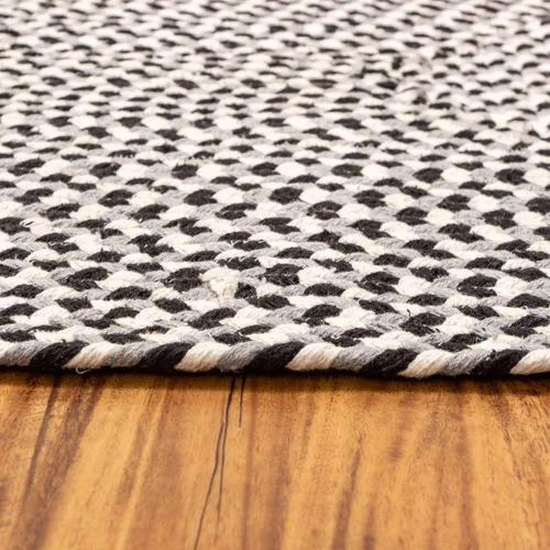 Vista 3 de Super Area Rugs - Alfombra trenzada de algodón de tres colores para granja, estilo búfalo a cuadros, negro, blanco, gris, 2 x 3 pies, rectangular