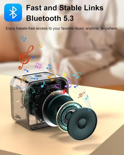 Vista 4 de Altavoz Bluetooth portátil, altavoz inalámbrico con luces, micrófono integrado Bluetooth 5.3, inalámbrico portátil de hasta 10 horas