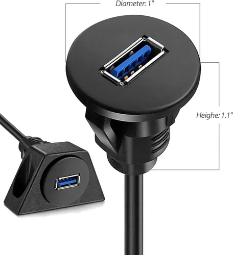Vista 5 de Cable de extensión USB 3.0 macho a hembra AUX de montaje en panel empotrado, pequeño, 3 pies Soporte de panel empotrado AUX, para coche, camión