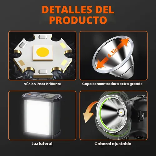 Vista 6 de Linterna frontal LED dividida recargable de alta potencia, con cargador y diseño impermeable, batería de larga duración, adecuada para caza, correr