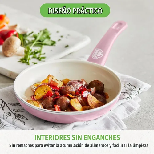 Vista 5 de GreenLife Sartén antiadherente de 8 pulgadas, cerámica no tóxica sin PFAS antiadherente, apta para lavavajillas y horno, asas que se mantienen Rosa