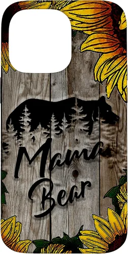 Vista 21 de Funda de regalo para el día de la madre con diseño de girasol de madera rústica para iPhone 16 Mama Bear