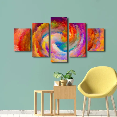 Vista 37 de Pintura en lienzo colorida para sala de estar, 5 paneles, impresiones abstractas sobre lienzo, arte de pared para sala de estar, dormitorio
