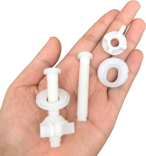 Vista 6 de Paquete de 2 tornillos universales de repuesto de plástico blanco para asiento de inodoro, bisagras de asiento de inodoro, pernos y tuercas