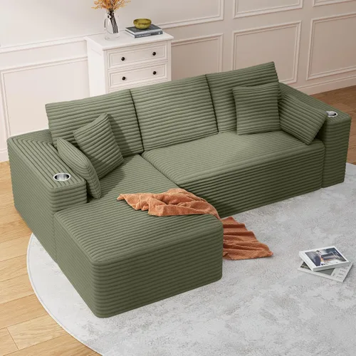 Vista 8 de Sofás deshuesados de 103 pulgadas para sala de estar, sofá en forma de L con diván, sofá modular modular sin montaje para dormitorio, apartamento