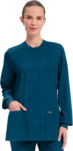Vista 13 de Cherokee Workwear Profesionales Snap Front Warm-up Scrub Jacket Azul marino