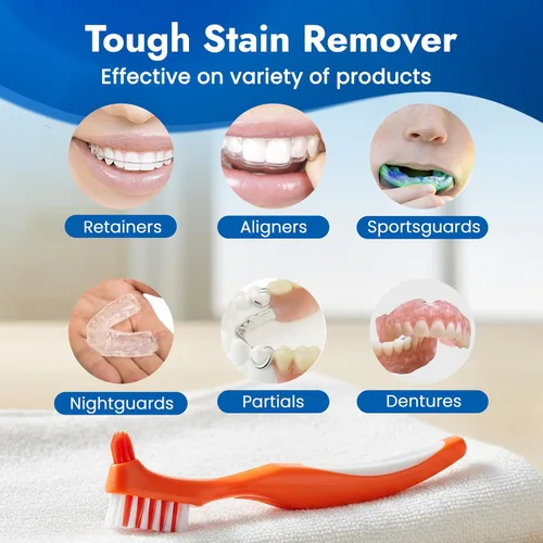 Vista 5 de TCS Cepillo de cerdas suaves frescas para dentaduras postizas, retenedores y alineadores, fabricado con cerdas de nailon Dupont® de primera calidad