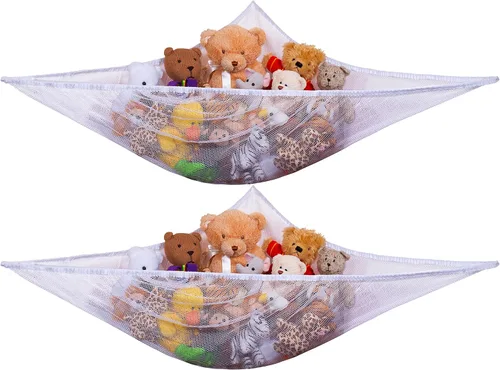 Vista 7 de Hamaca de malla gigante para organizar animales de peluche o juguetes infantiles. , Blanco