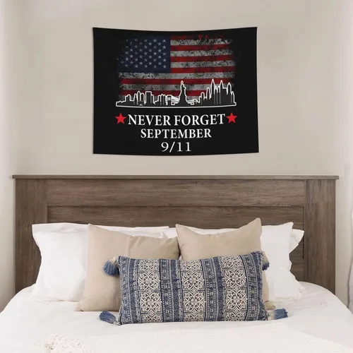 Vista 5 de Rqwaaed 9/11 Septiembre 11th We Will Never Forget Tapestry embellece perfectamente la pared 29x37in