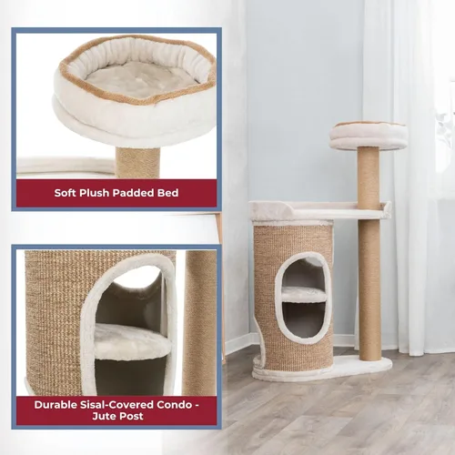 Vista 5 de Trixie Falco - Torre para gatos de 46 pulgadas, postes rascadores de sisal, condominio para gatos de 2 pisos, plataformas de felpa, cama extraíble