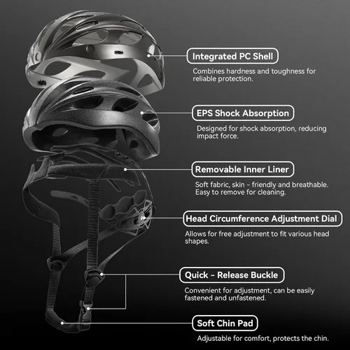 Vista 2 de ROCKBROS - Casco de bicicleta para hombres y mujeres adultos con ajuste sugerido de 58-65cm, gafas magnéticas desmontables y visera solar, ligero