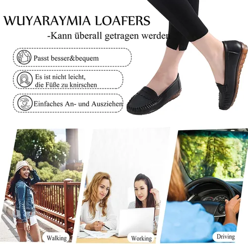Vista 5 de Wuyaraymia Mocasines para mujer, de piel sintética, mocasines y sin cordones con suela de goma suave, zapatos de pie durante mucho tiempo